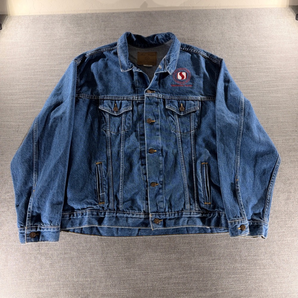 Three Rivers‎ Denim Jacket Mens 2XL Blue Excellent Made in USA Trucker Logo